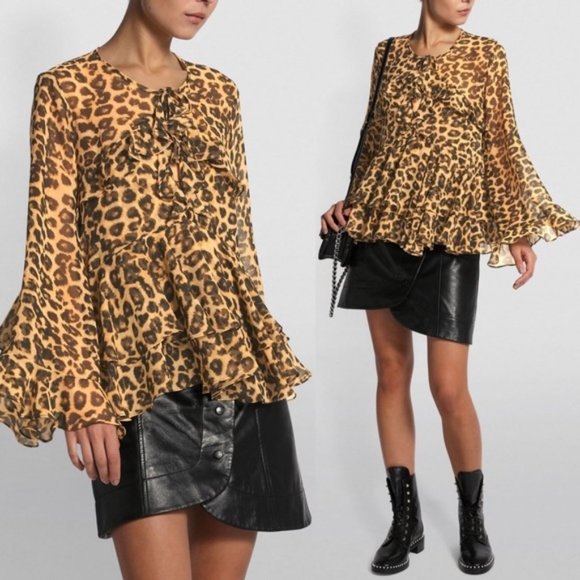 Misa Los Angeles Tops - MISA Damaris Leopard Print Blouse - S